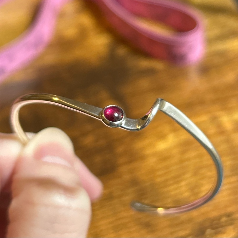 vintage garnet 925 sterling silver southwest cuff bangle bracelet
